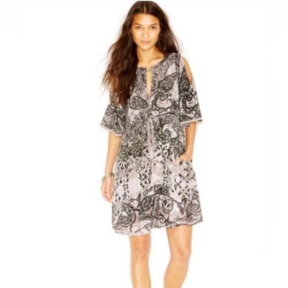 Free People Dresses & Skirts - NWT Free People Crochet Lace Trim Cold Shoulder Mini Dress | Boho Coquette Fairy